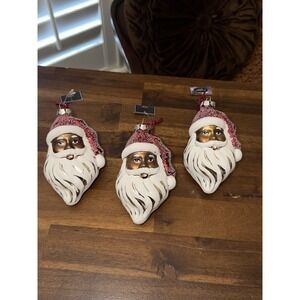 African American Christmas Holiday Ornament Black Santa Mirror Beard 5" Hanging